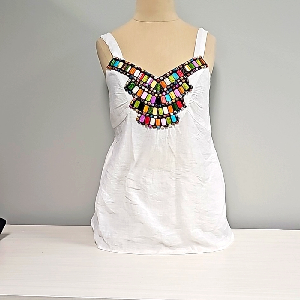 White Aztec Stone Tank Top Size M
